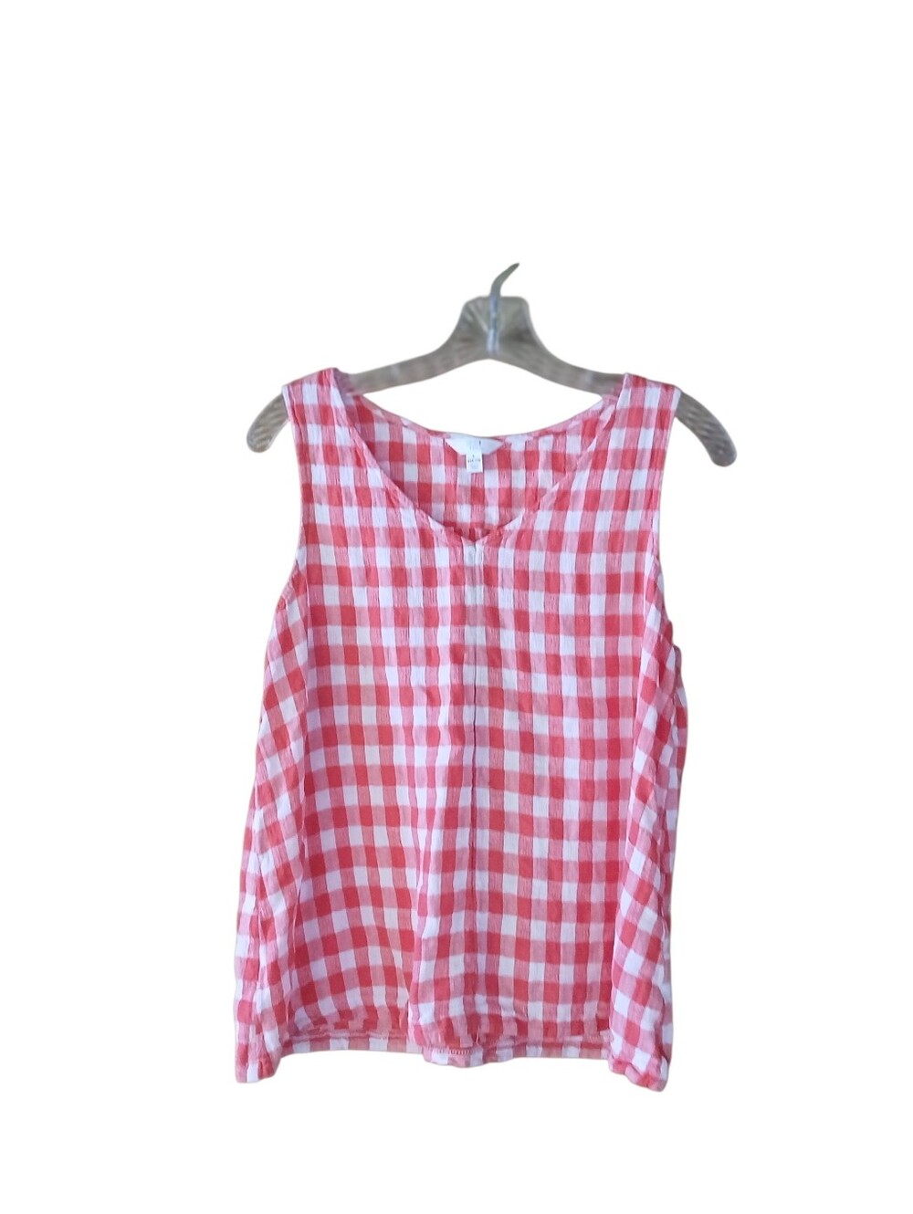Time And Tru Red & White Checked Linen Blend Tank Top Large
